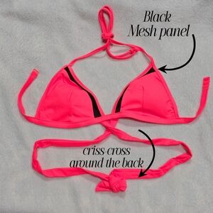 PINK Victoria’s Secret ✦ Mesh Halter Wrap Bikini Top ✦ Neon Coral Sheer Inserts